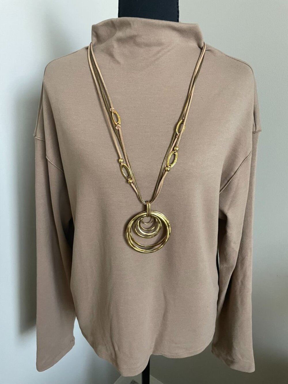 Beige Mock‑Neck Long‑Sleeve Top – Soft, Minimalist, Relaxed Fit